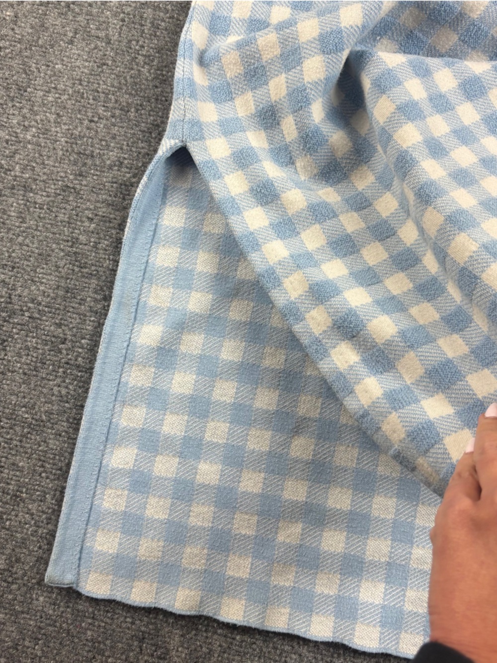 STAUD Women’s Blue/White Plaid Print Short Sleeve Midi Dress Mock Neck - Small - Picture 3 of 11